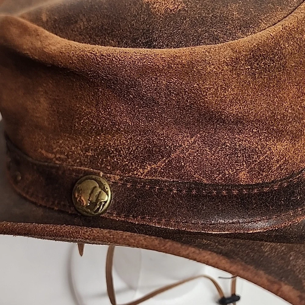 Distressed Australia Style Handmade 100% Real Leather Cowboy Western Hat Sz L
